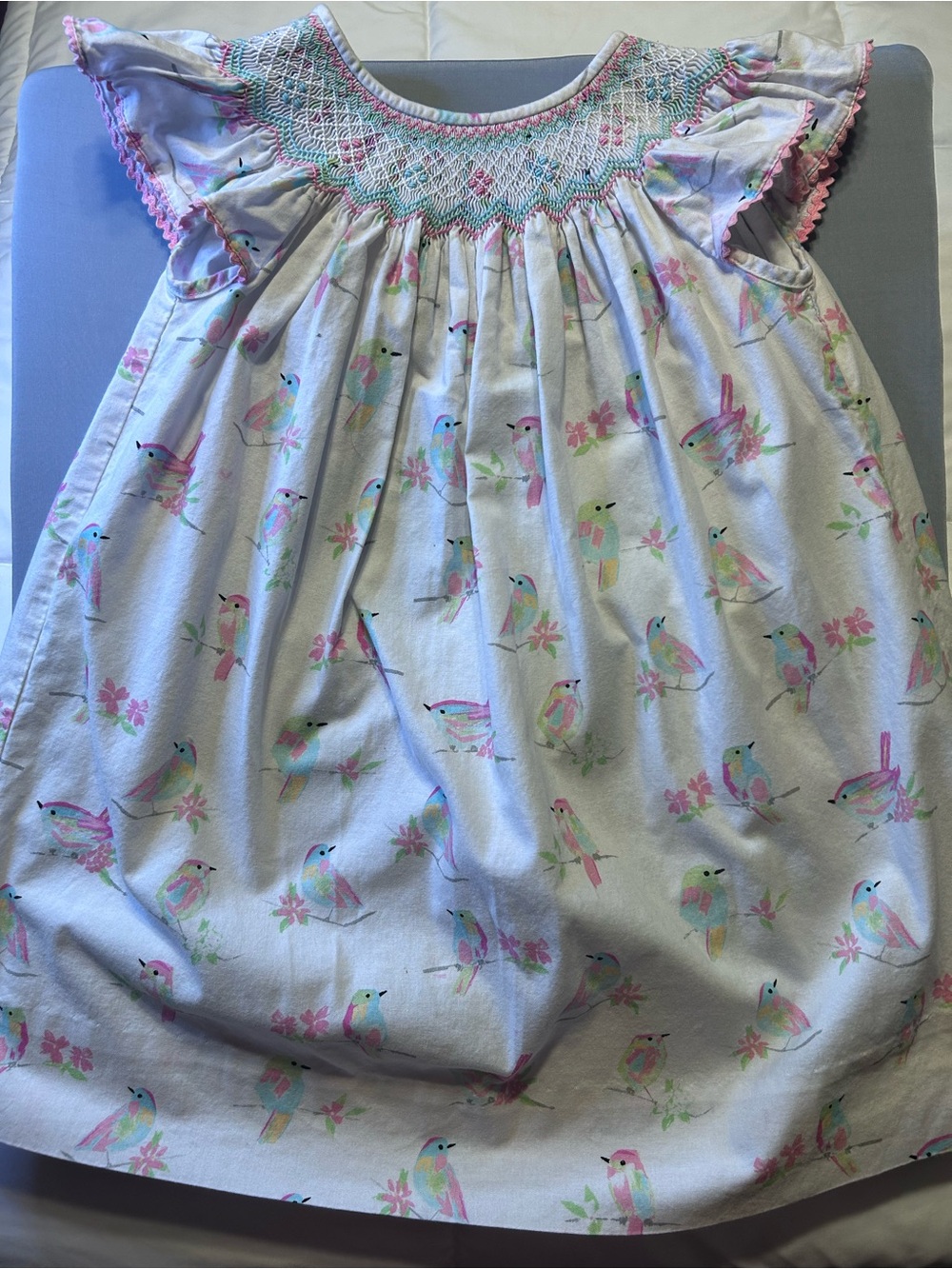 ANAVINI Girls 4T Hand Smocked Hummingbird Floral Dress